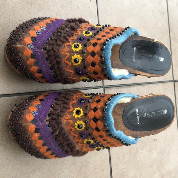Miu Miu Shoes - MIU MIU/PRADA BROWN EMBROIDERED BOHO CLOGS-9.5-40